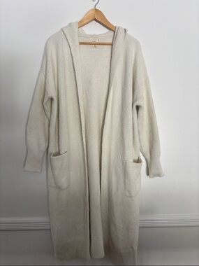 Hooded Longline Open-Front Cardigan Sweater - Cream